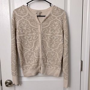 Loft /Ann Taylor Cardigan with gold thread self design.